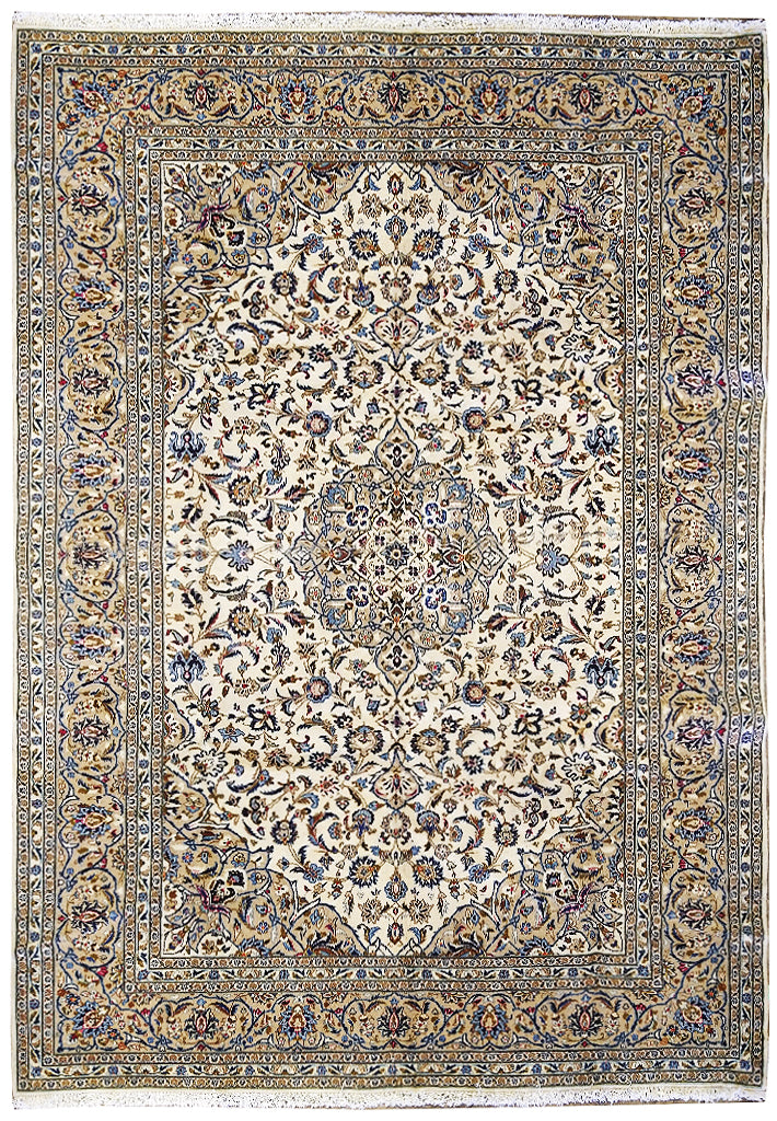 9.9 x 13 Semi-Antique Persian IVORY KASHAN Rug #5033
