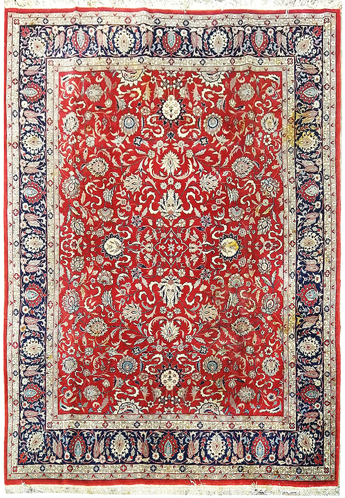 8' x 10' Red Wool and Silk Hand-Knotted Quality Rug #F-5045