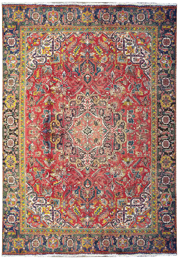 9.3 x 12.8 OLD Persian Heriz Rug #F-5623 ANTIQUE