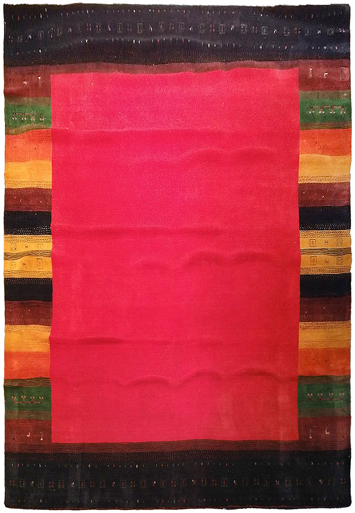 8.3 x 9.11 GABBEH RUG COLORFUL BORDER SOLID RED HANDMADE INDIA #F-5670