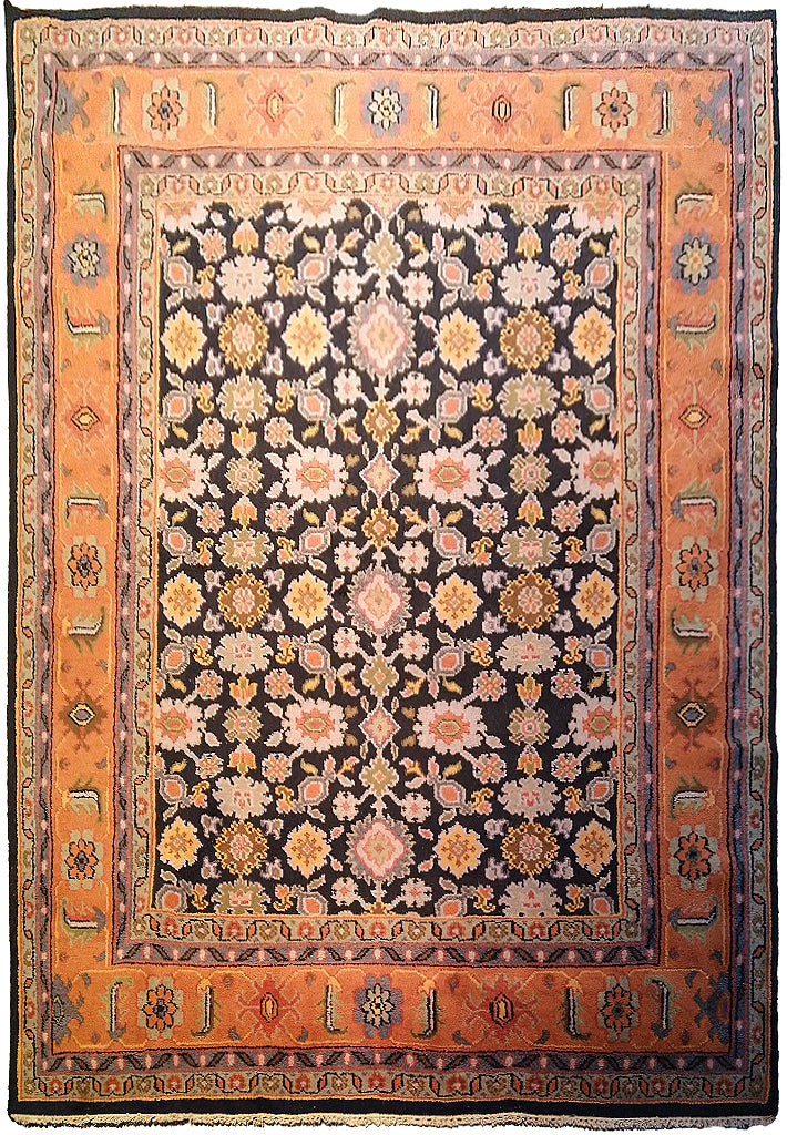 7.10 x 10 BLACK CORAL HANDMADE WOOL RUG #F-5676