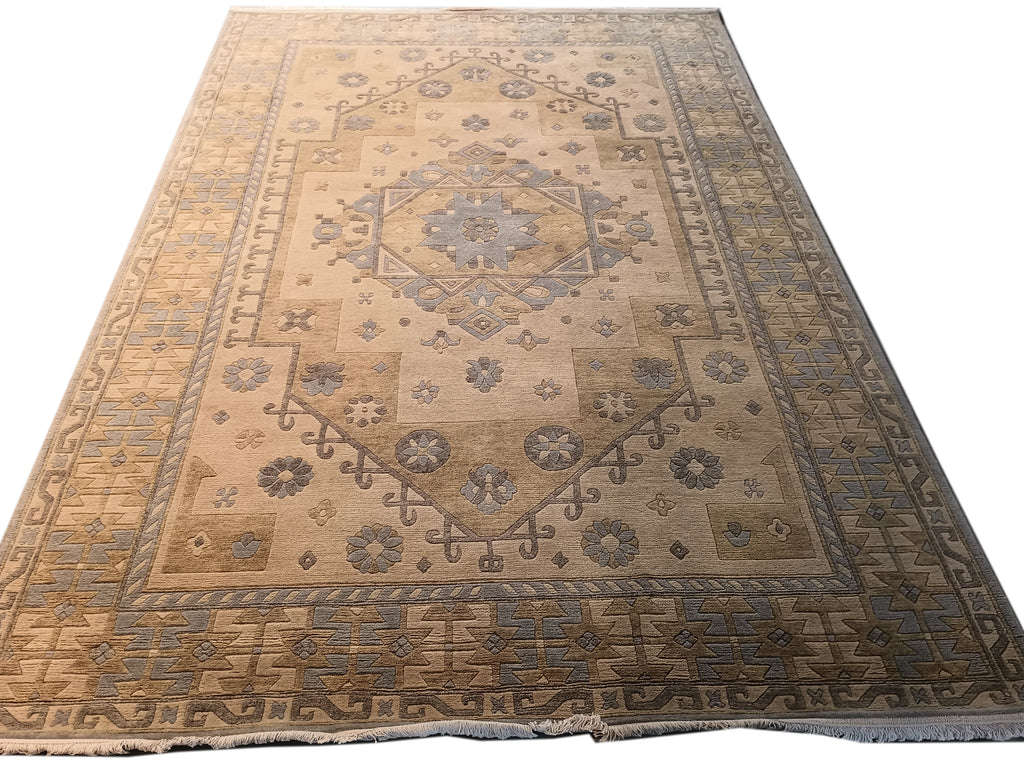 6 x 9 New Geometric Oushak Rug Neutral Colors #F-5727
