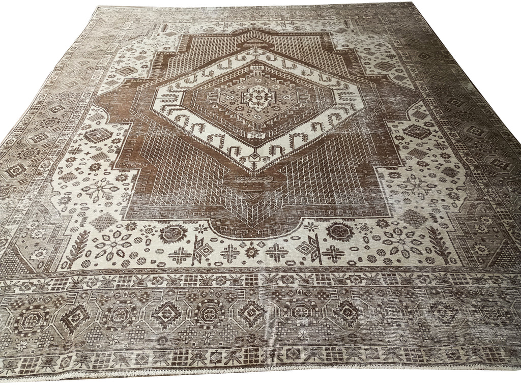 9.6 x 12.0 Brown Vintage Handmade Rug #F-5756