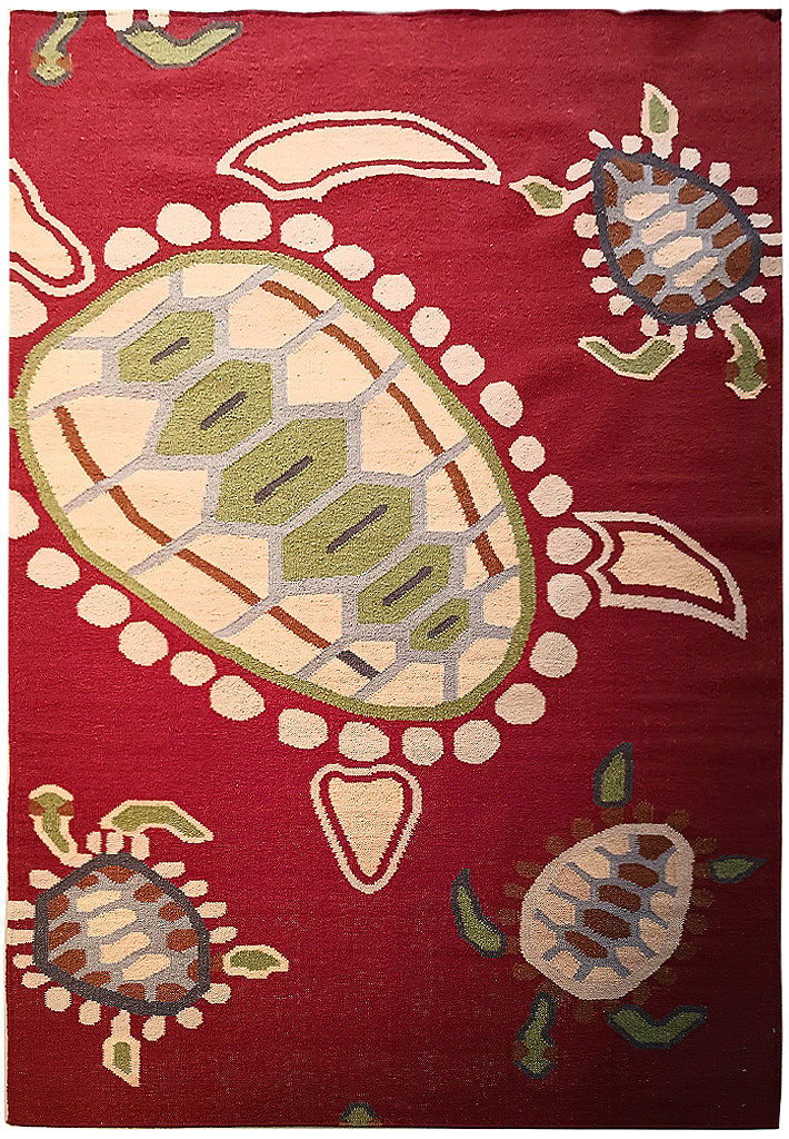 5.2 x 8.1 CONTEMPORARY Handmade rug Kids Turtle Pattern #F-5779