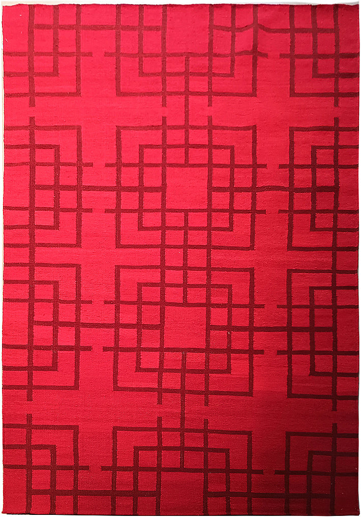 5.2 x 8 RED CONTEMPORARY Handmade RUG #F-5780