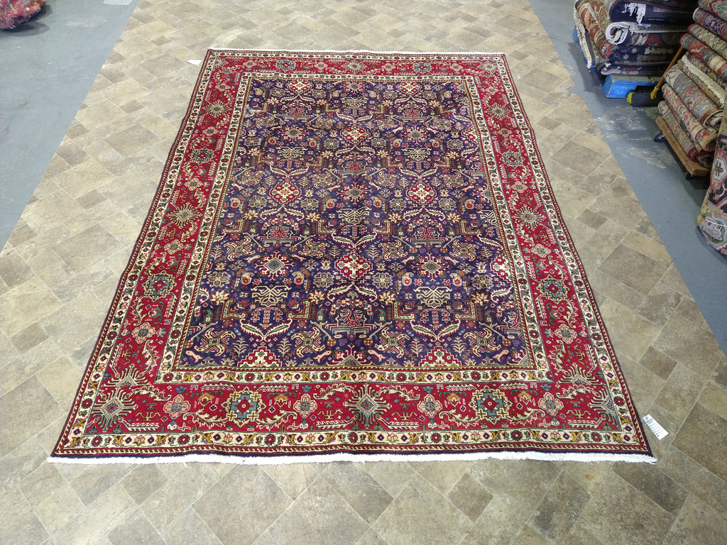 8 x 11.5 Persian Tabriz Rug all Over Dark Purple & Red Border #5010