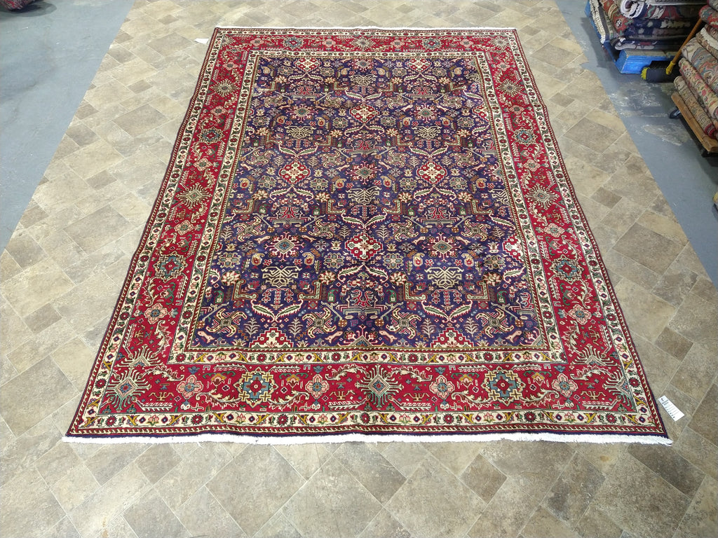 8 x 11.5 Persian Tabriz Rug all Over Dark Purple & Red Border #5010