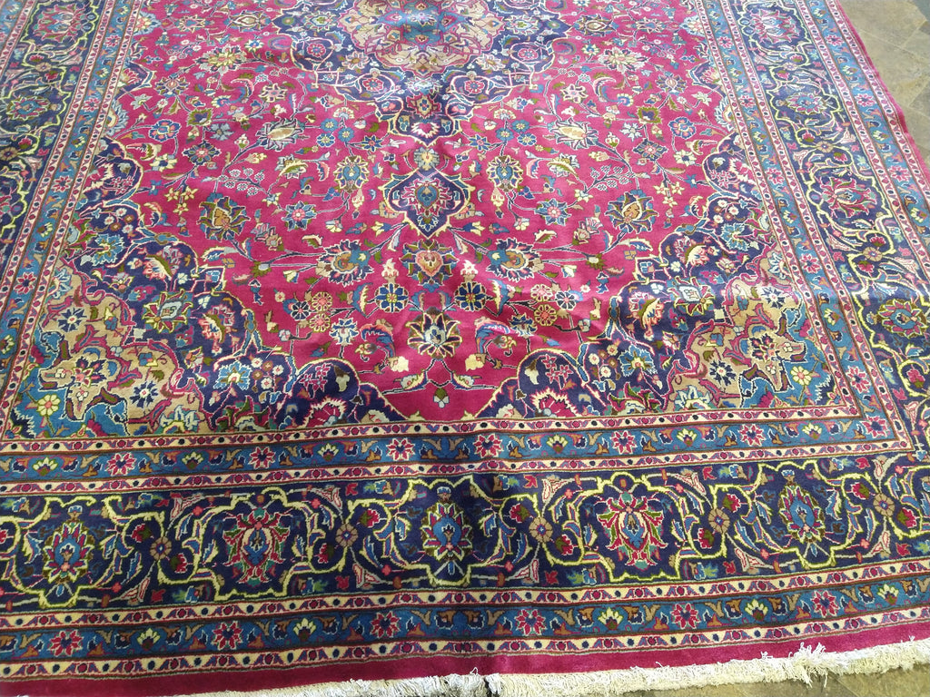 9.8 x 13 Persian Burgundy Mashad Rug #5029