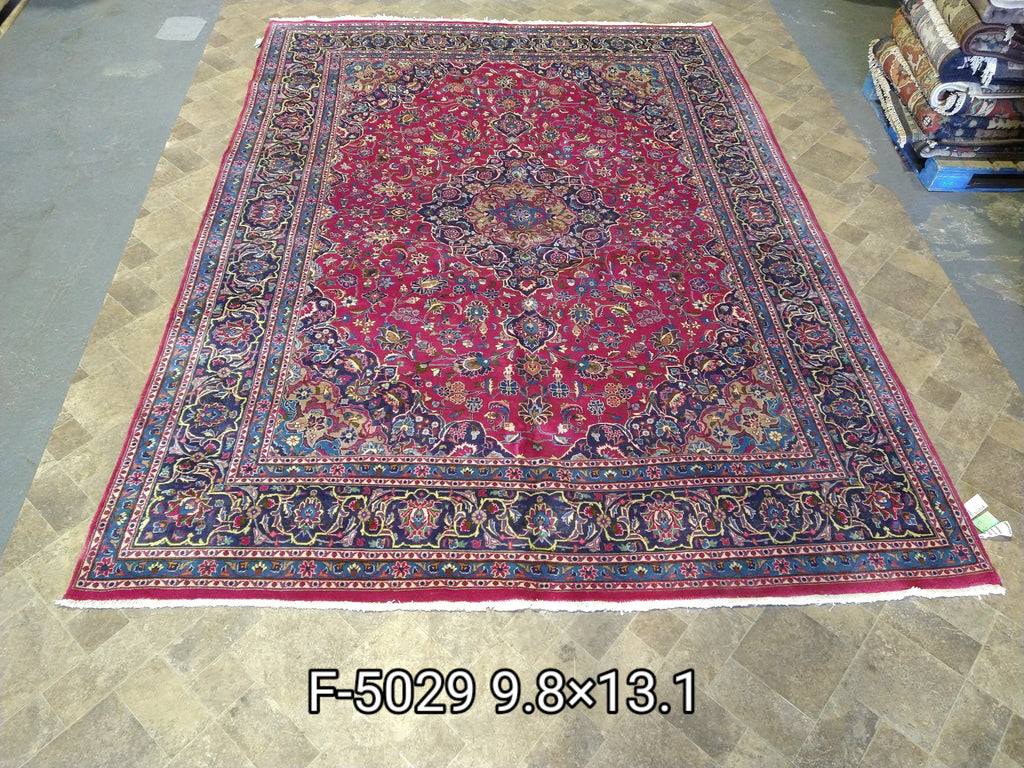9.8 x 13 Persian Burgundy Mashad Rug #5029