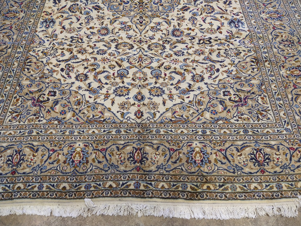 9.9 x 13 Semi-Antique Persian IVORY KASHAN Rug #5033