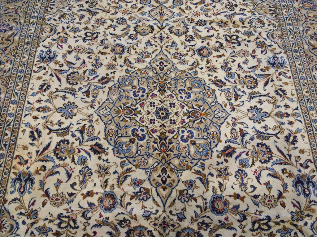 9.9 x 13 Semi-Antique Persian IVORY KASHAN Rug #5033