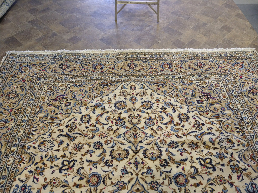 9.9 x 13 Semi-Antique Persian IVORY KASHAN Rug #5033