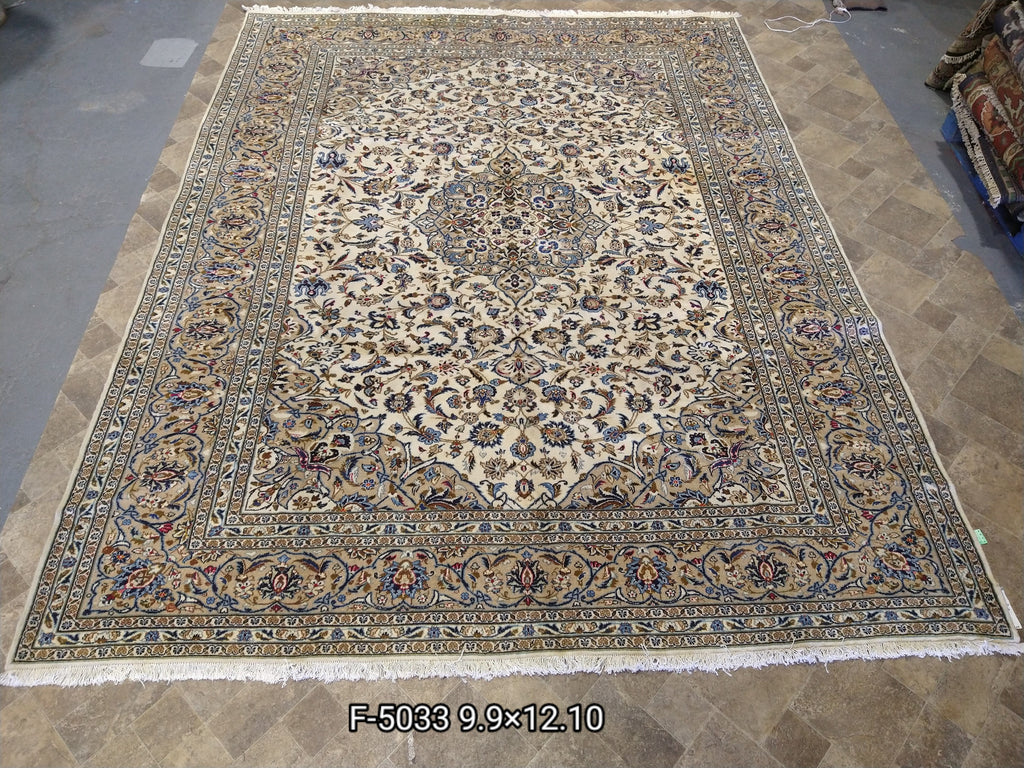 9.9 x 13 Semi-Antique Persian IVORY KASHAN Rug #5033