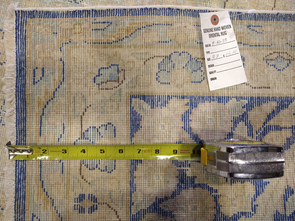 VINTAGE 10' x 13' Persian Kerman Old Worn Carpet Beige Blue #5039