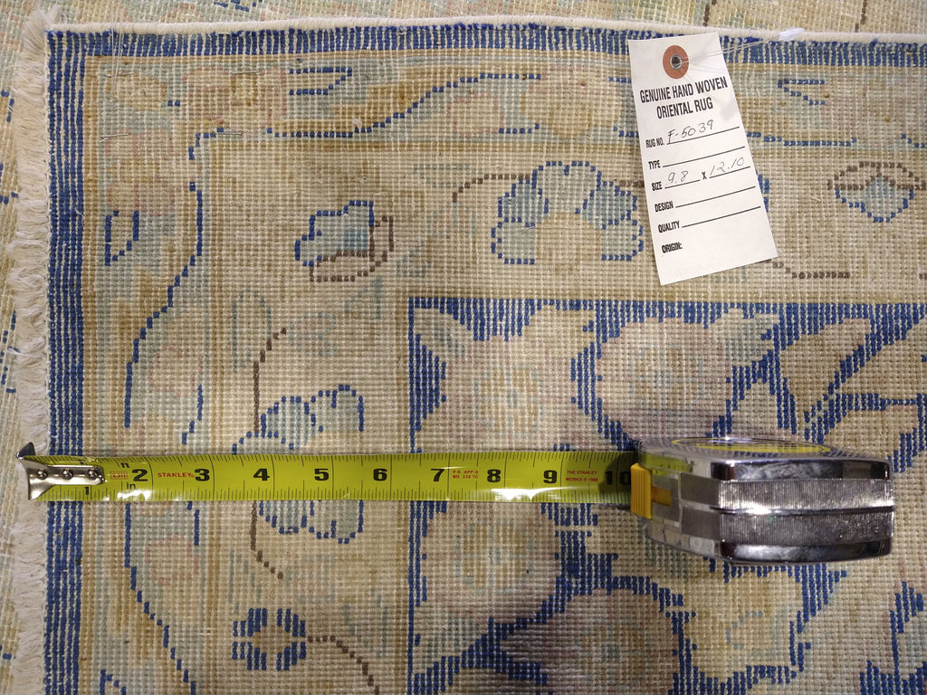 VINTAGE 10' x 13' Persian Kerman Old Worn Carpet Beige Blue #5039