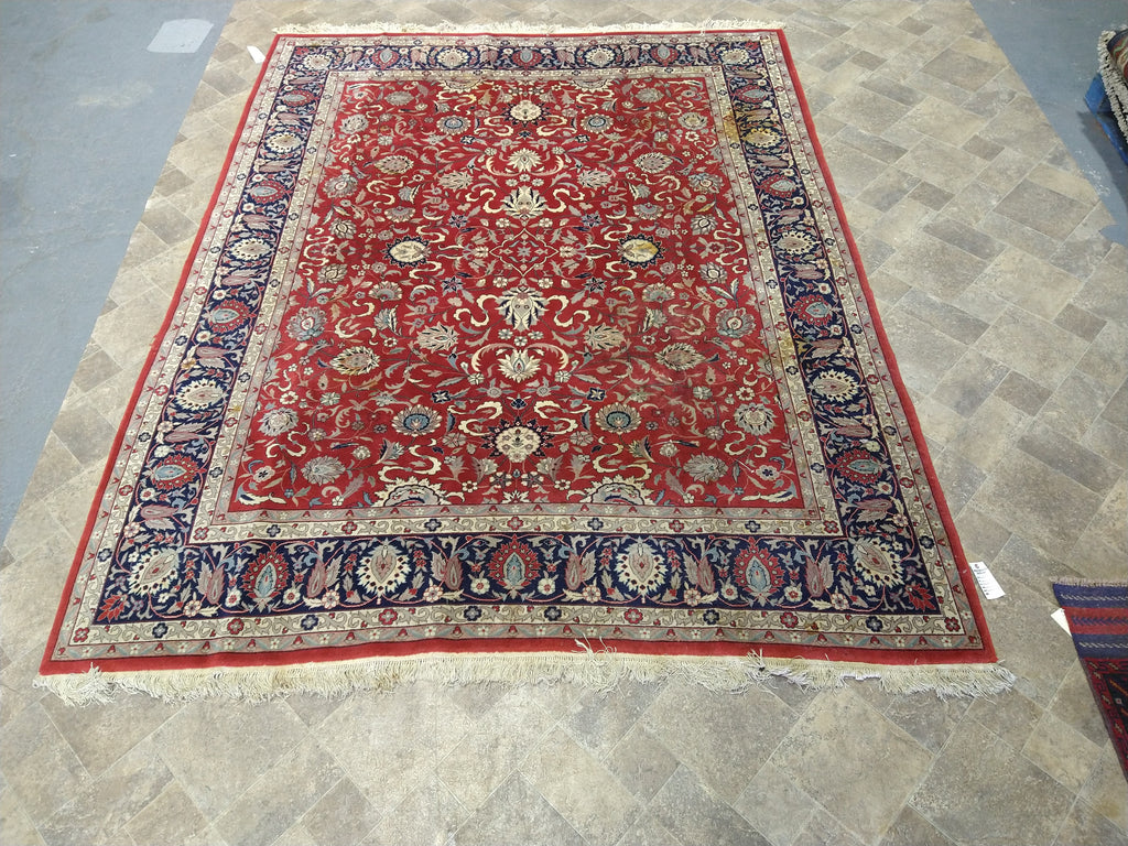 8' x 10' Red Wool and Silk Hand-Knotted Quality Rug #F-5045