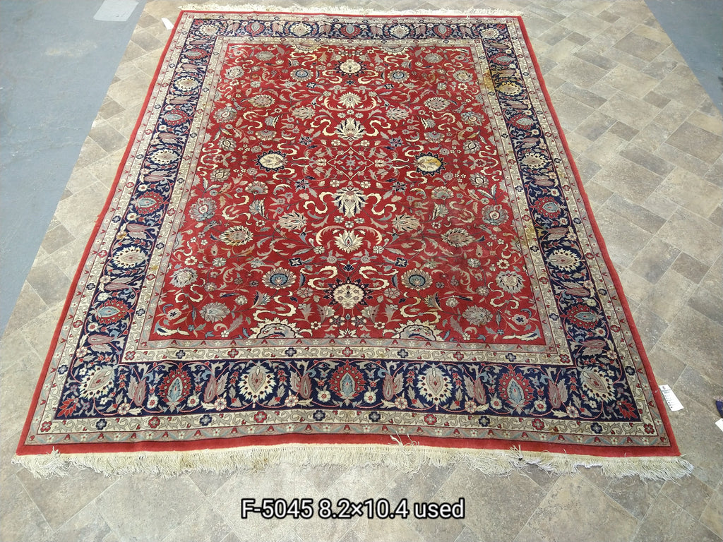 8' x 10' Red Wool and Silk Hand-Knotted Quality Rug #F-5045