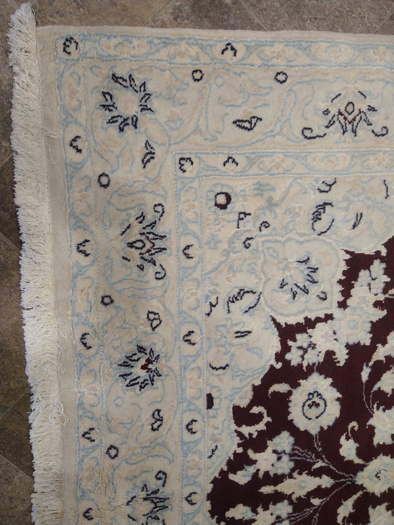 5 x 8 Persian Naeen rug Wool & silk Burgundy #5062