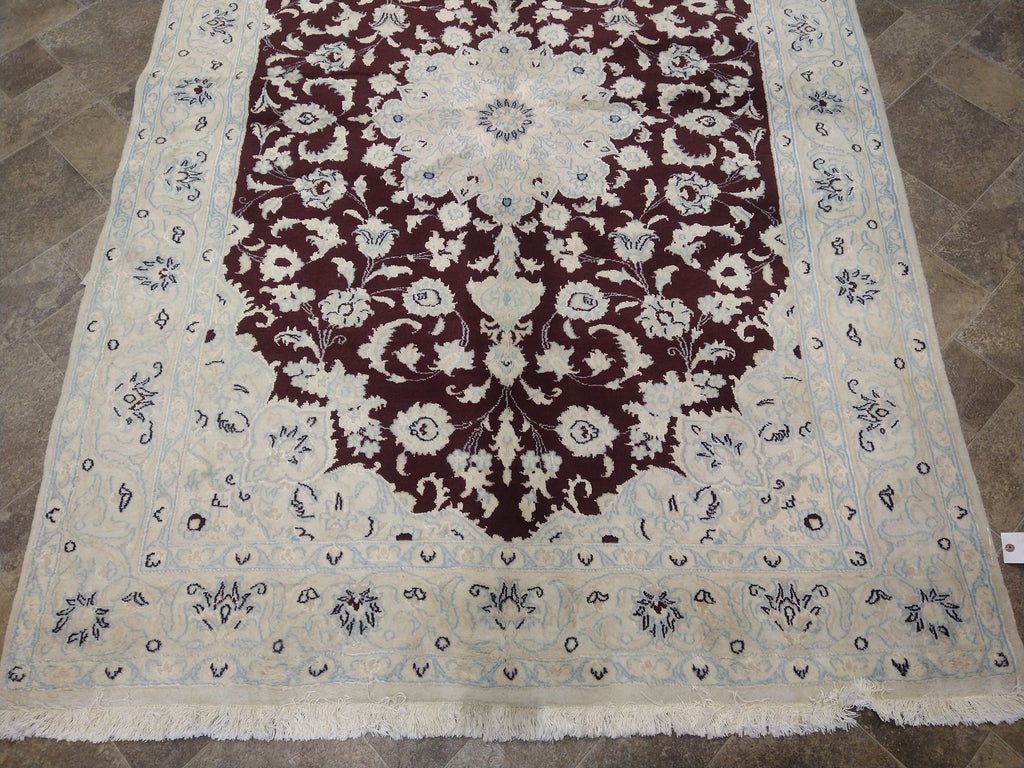 5 x 8 Persian Naeen rug Wool & silk Burgundy #5062