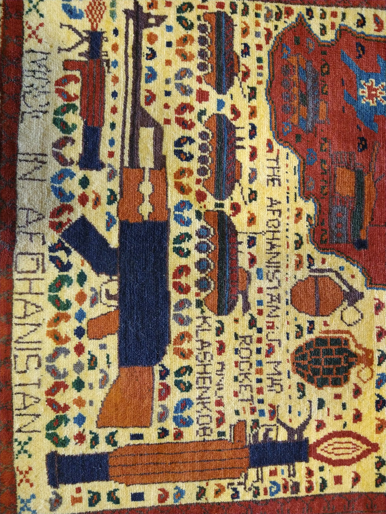 2' x 3' AFGHAN WAR RUG TANKS GUN #5203