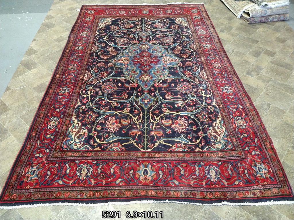 7 x 11 Persian Sarouk Esfahan Traditional rug Navy Blue #5291