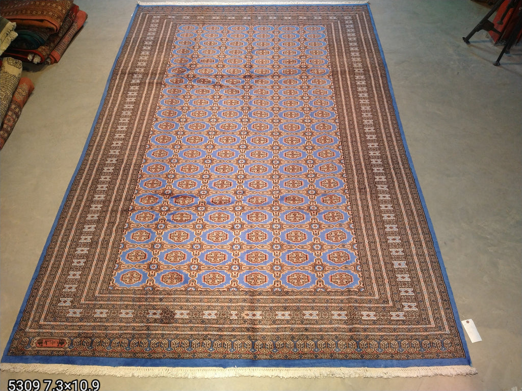 7 x 11 ICE BLUE JALDAR BOKARA RUG FINE HANDMADE WOOL RUG #5309