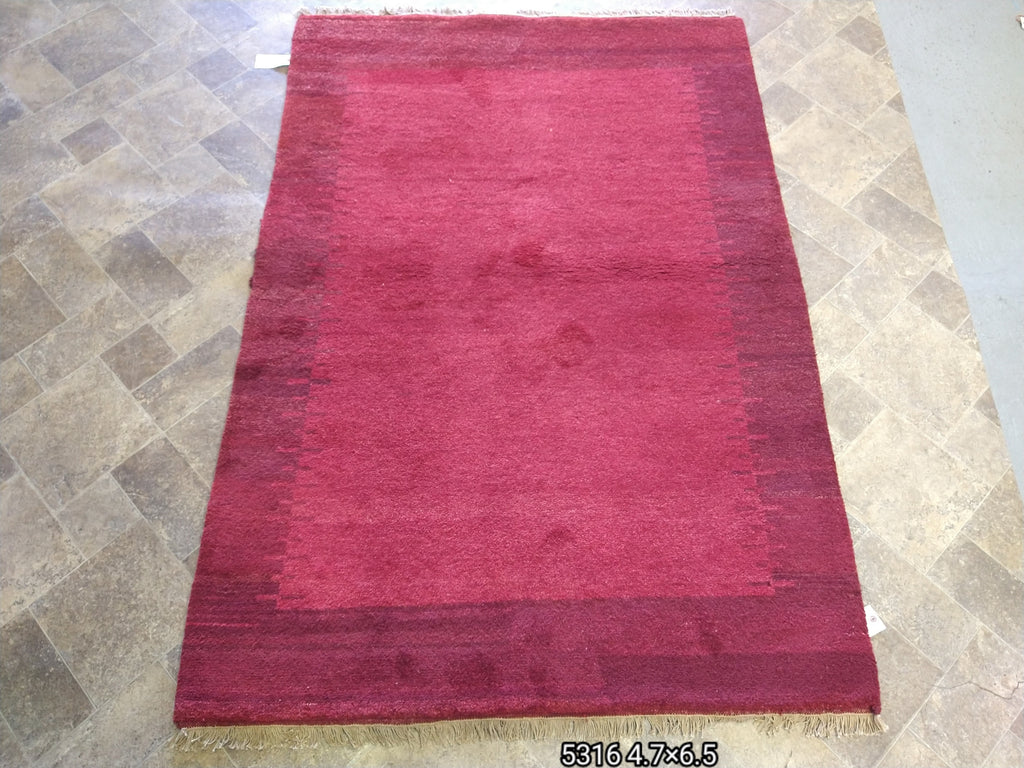 5 x 6 CLEARANCE SALE Handmade Wool SOLID RED GABBEH CONTEMPORARY RUG #5316