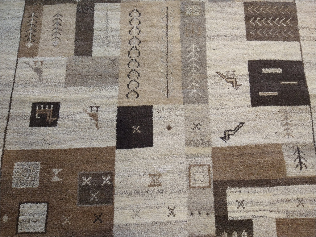 7 x 10 GABBEH RUG THICK WOOL PILE BEIGE BROWN #5317