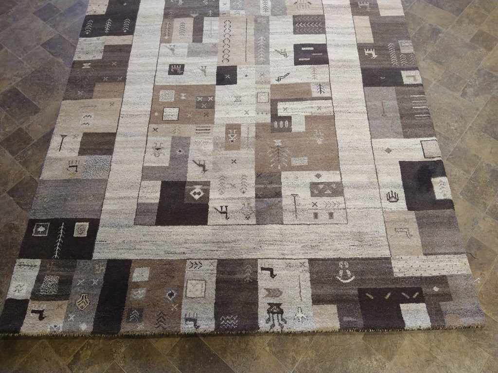 7 x 10 GABBEH RUG THICK WOOL PILE BEIGE BROWN #5317