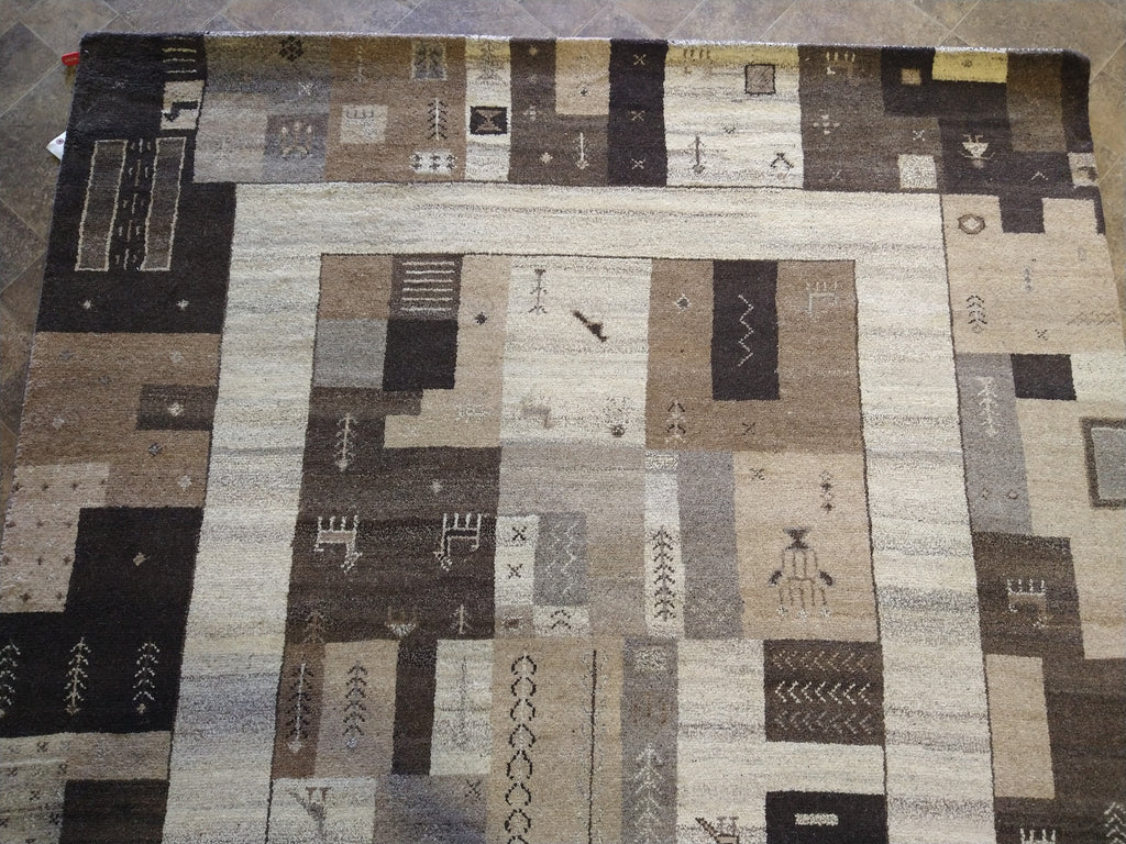 7 x 10 GABBEH RUG THICK WOOL PILE BEIGE BROWN #5317