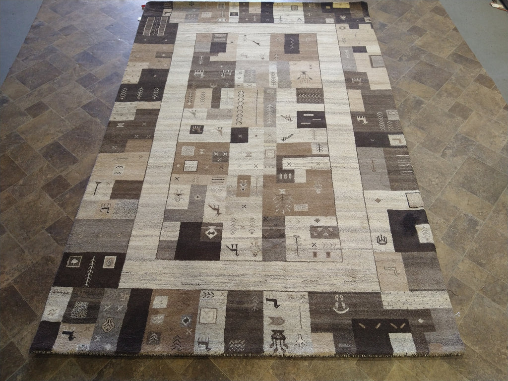 7 x 10 GABBEH RUG THICK WOOL PILE BEIGE BROWN #5317