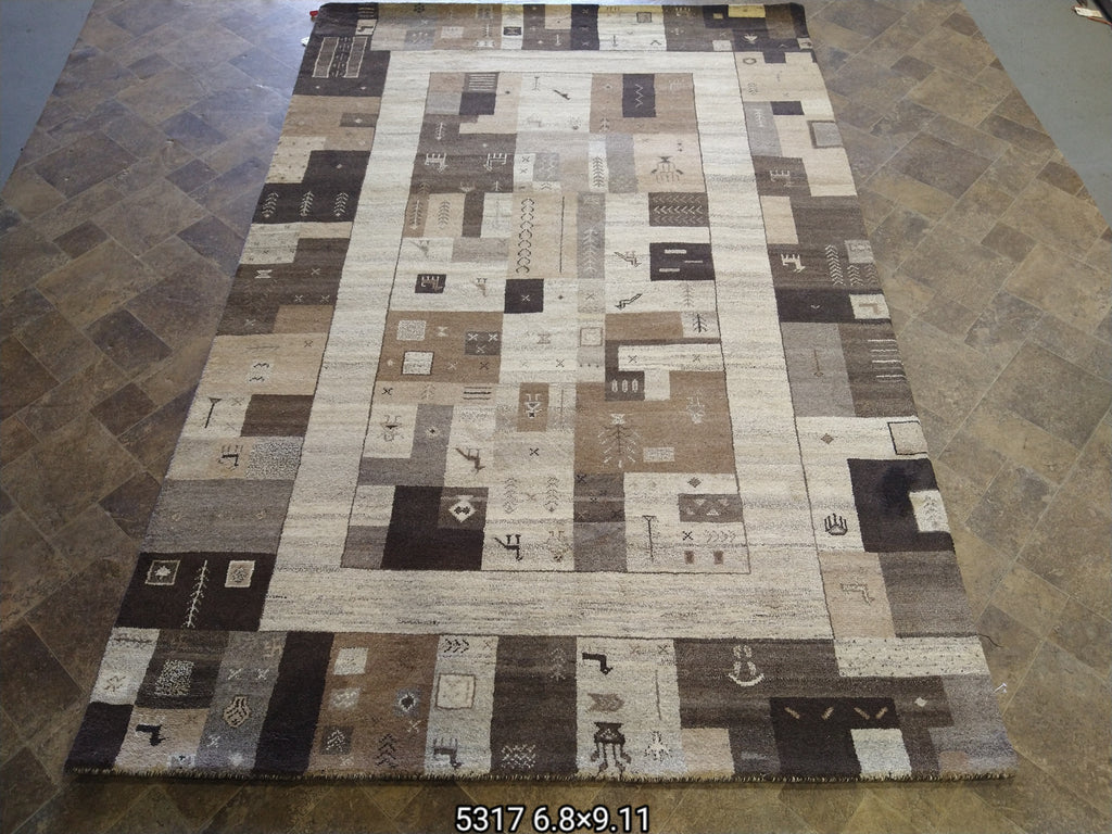 7 x 10 GABBEH RUG THICK WOOL PILE BEIGE BROWN #5317