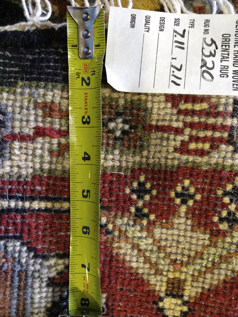 8 x 8 ROUND HERIZ BLACK RUG Hand-knotted Wool #5320