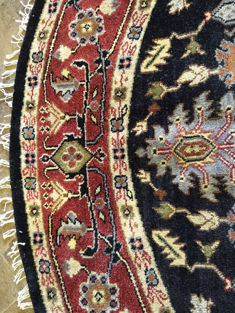 8 x 8 ROUND HERIZ BLACK RUG Hand-knotted Wool #5320