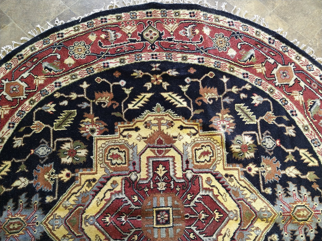 8 x 8 ROUND HERIZ BLACK RUG Hand-knotted Wool #5320