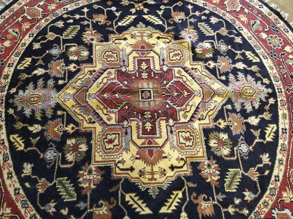 8 x 8 ROUND HERIZ BLACK RUG Hand-knotted Wool #5320