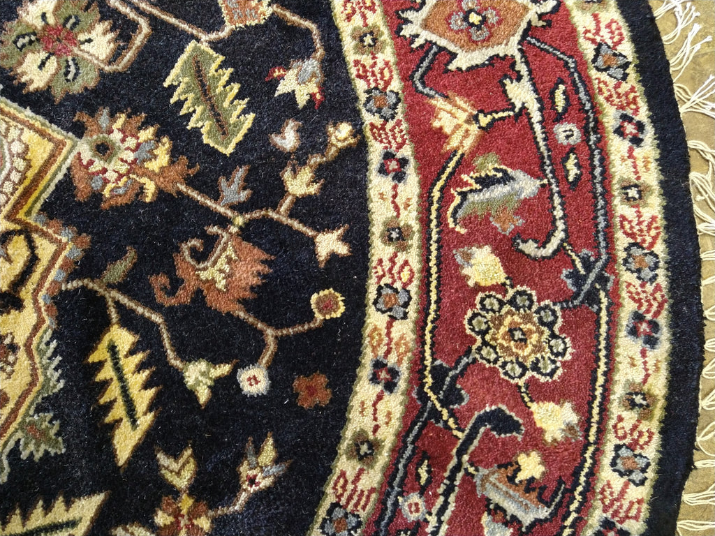 8 x 8 ROUND HERIZ BLACK RUG Hand-knotted Wool #5320