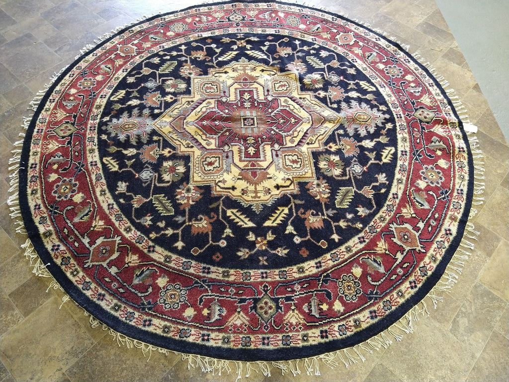 8 x 8 ROUND HERIZ BLACK RUG Hand-knotted Wool #5320