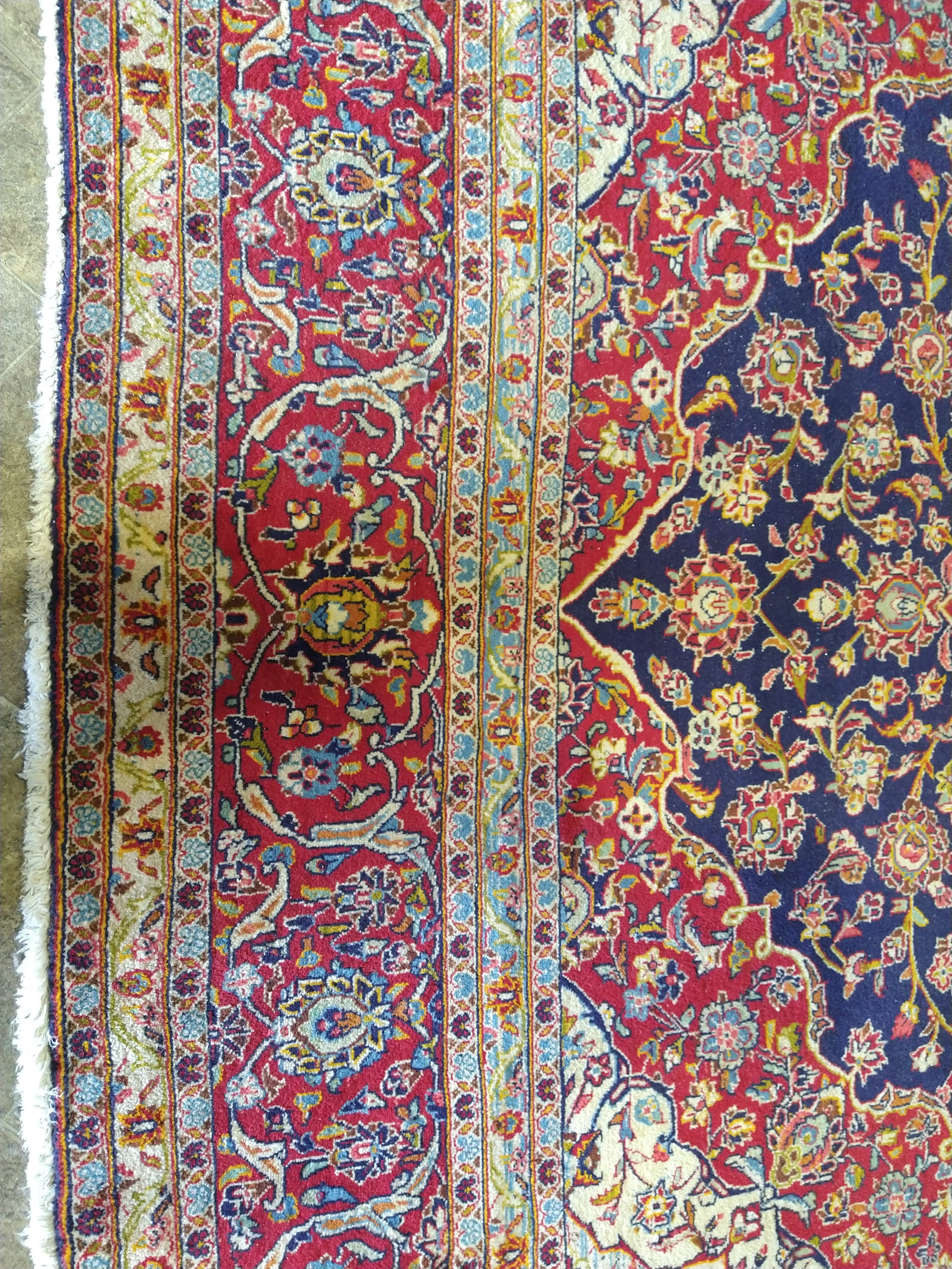 Kashan Blue Rug 10' x 14' Authentic Persian Kashan Rug Classic Traditional Navy Blue ...