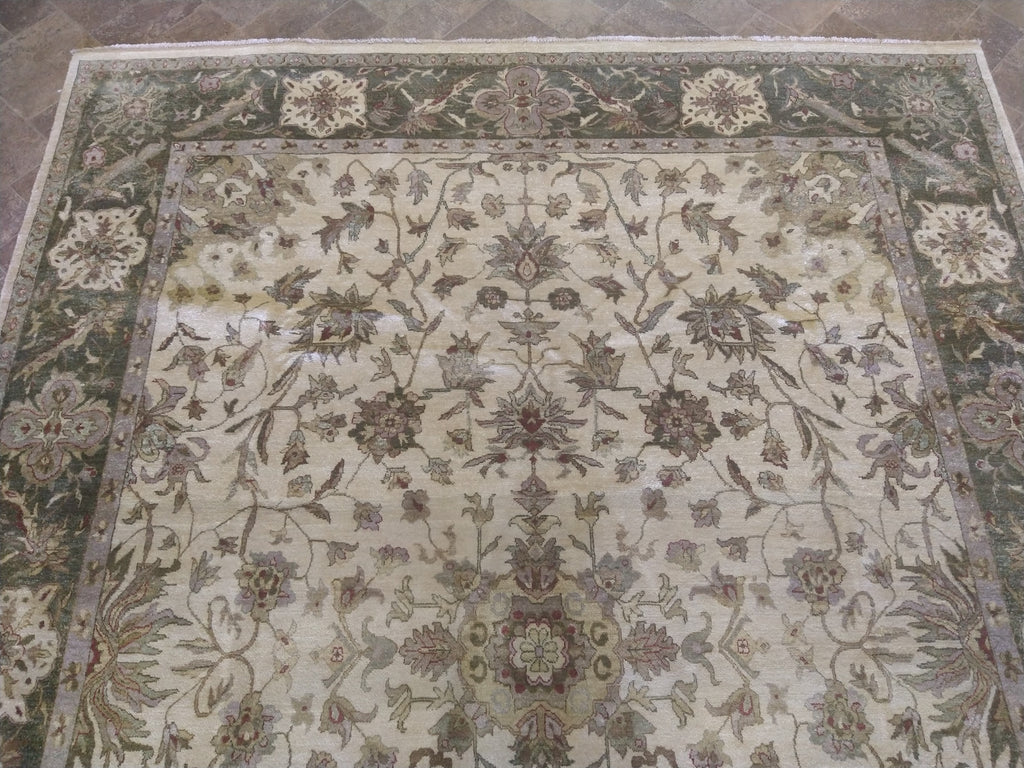 8 x 10 Ivory Green Natural Wool rug Vegie dye #5335