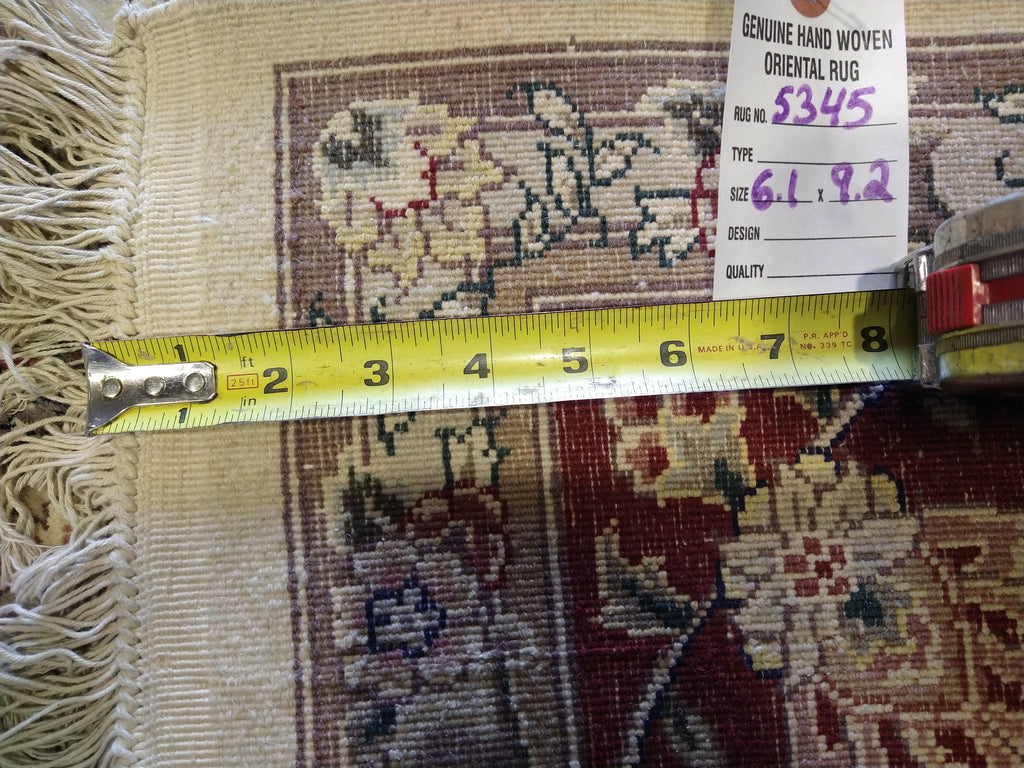 6 x 9 Wool and Silk Rug IVORY BURGUNDY #5345