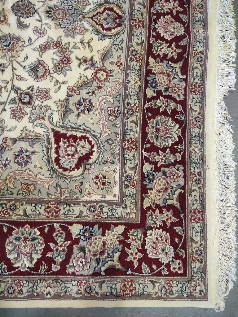 6 x 9 Wool and Silk Rug IVORY BURGUNDY #5345