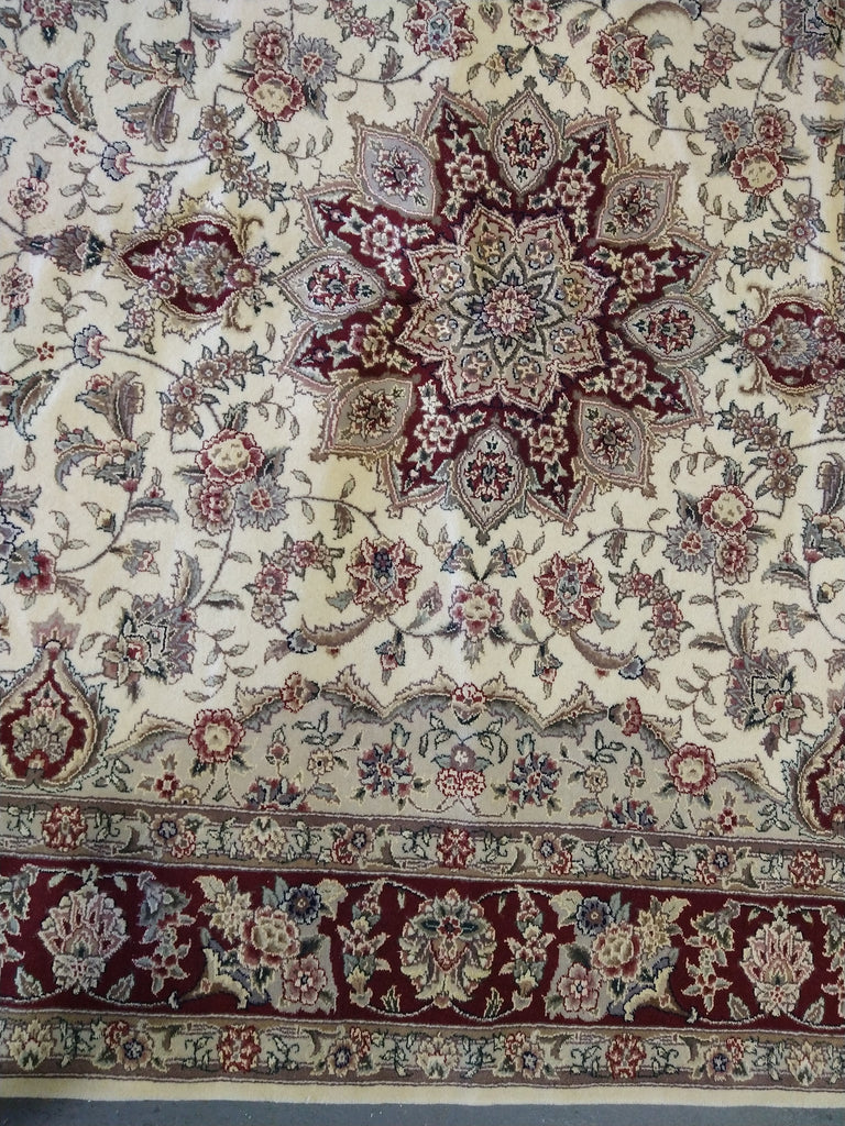 6 x 9 Wool and Silk Rug IVORY BURGUNDY #5345