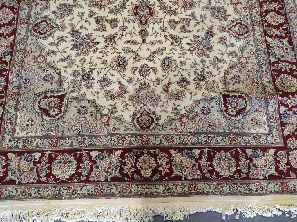 6 x 9 Wool and Silk Rug IVORY BURGUNDY #5345