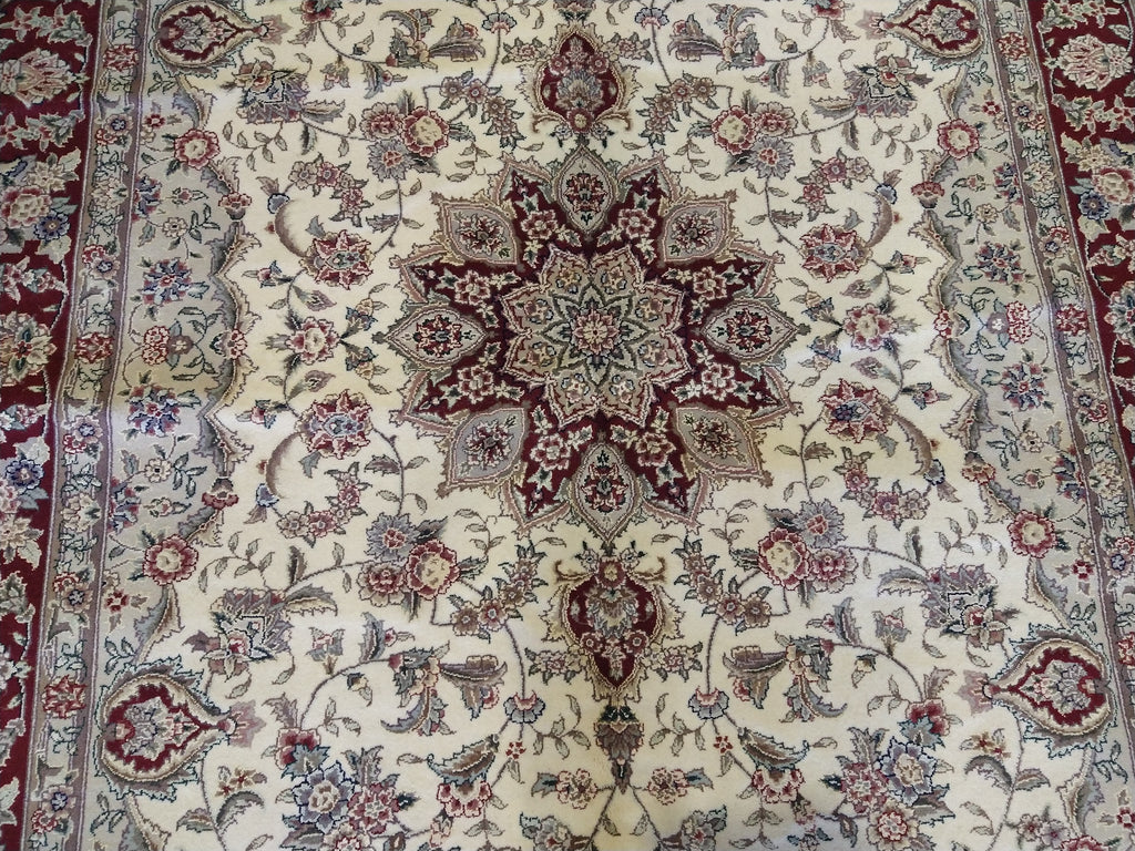 6 x 9 Wool and Silk Rug IVORY BURGUNDY #5345