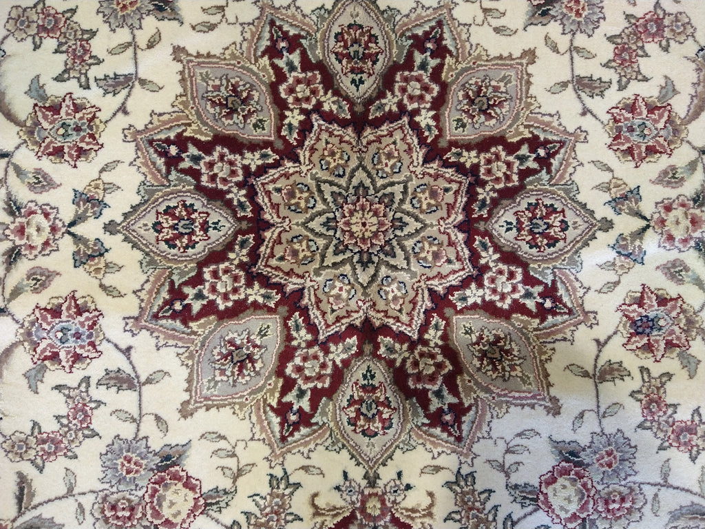 6 x 9 Wool and Silk Rug IVORY BURGUNDY #5345