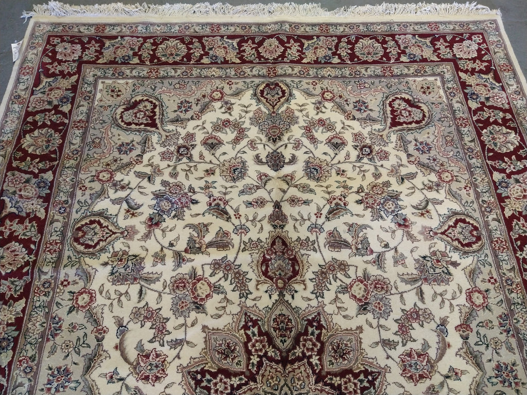6 x 9 Wool and Silk Rug IVORY BURGUNDY #5345