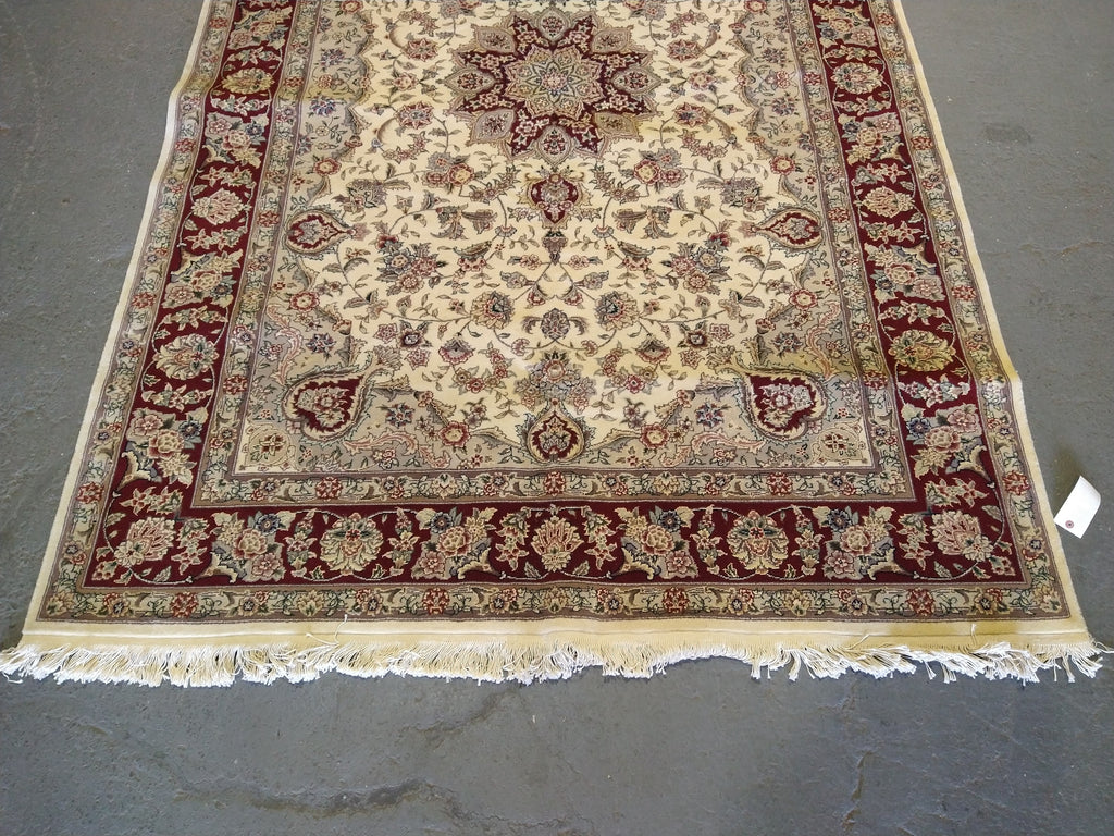 6 x 9 Wool and Silk Rug IVORY BURGUNDY #5345