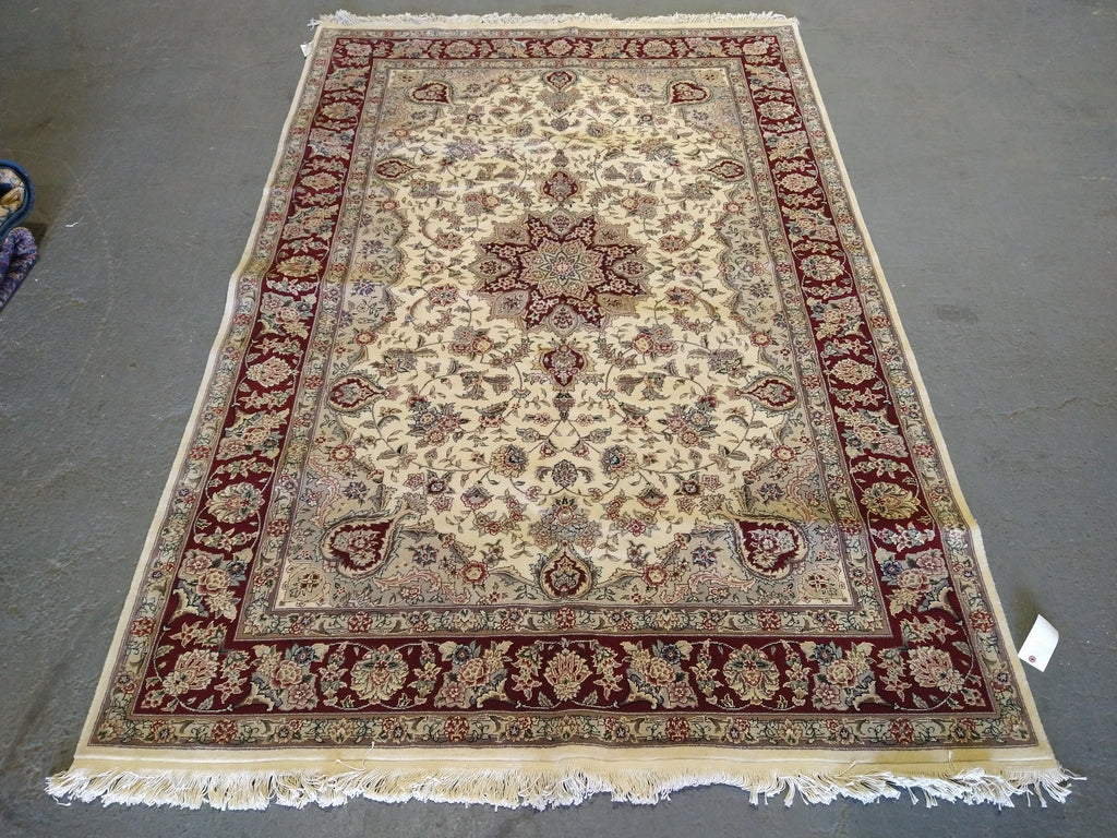 6 x 9 Wool and Silk Rug IVORY BURGUNDY #5345