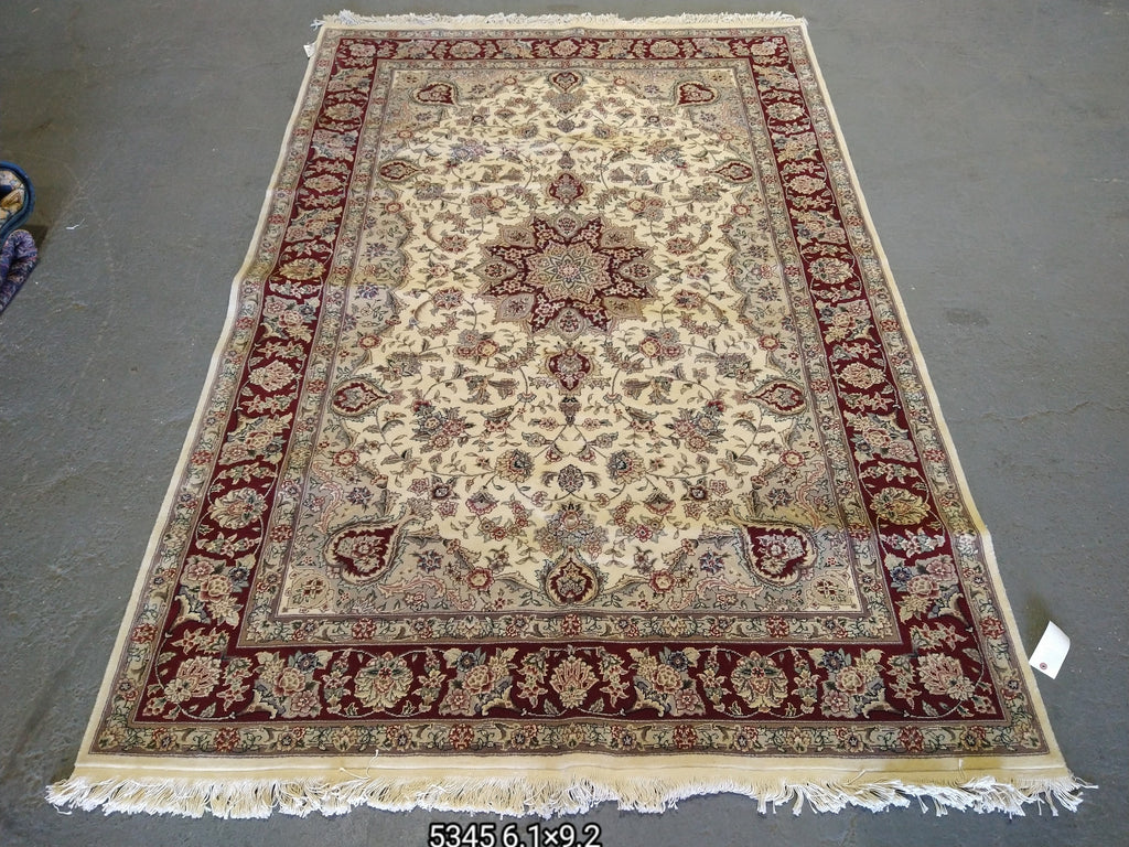 6 x 9 Wool and Silk Rug IVORY BURGUNDY #5345